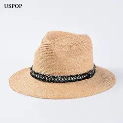 USPOP 2019 новые женские солнцезащитные шляпы в стиле джаз Топ соломенные мягкие фетровые шляпы соломенные из пальмового волокна шляпы от