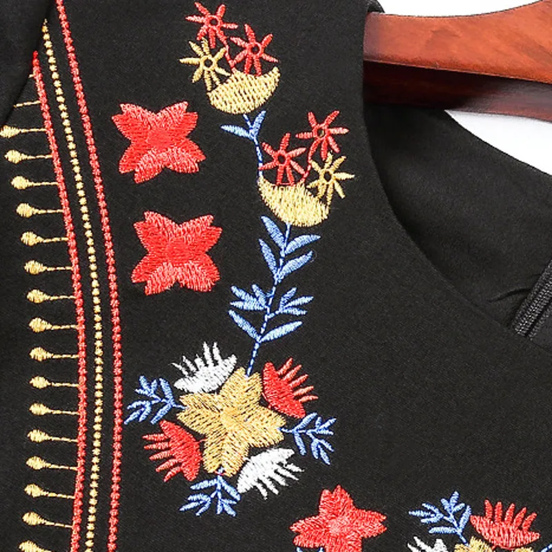 2020 Spring Autumn Dress Women O-neck 3/4 Sleeve Embroidery Elegant Dress Vintage Medium OL Work A-line Party Dress okb622