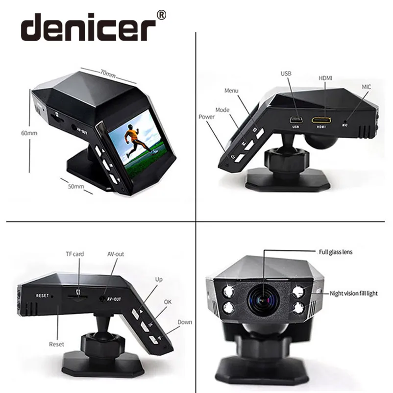 Denicer Dash Camera Novatek96658 Full HD 1080P DVR Автомобильный видеорегистратор 170 градусов