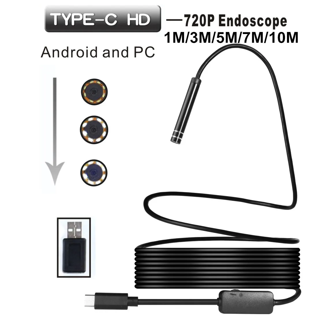 

Endoscope Camera 7mm 6LED Waterproof Rigid Free Bending Type C Endoscope Borescopes Inspection Camera for Xiaomi for Samsung/ PC