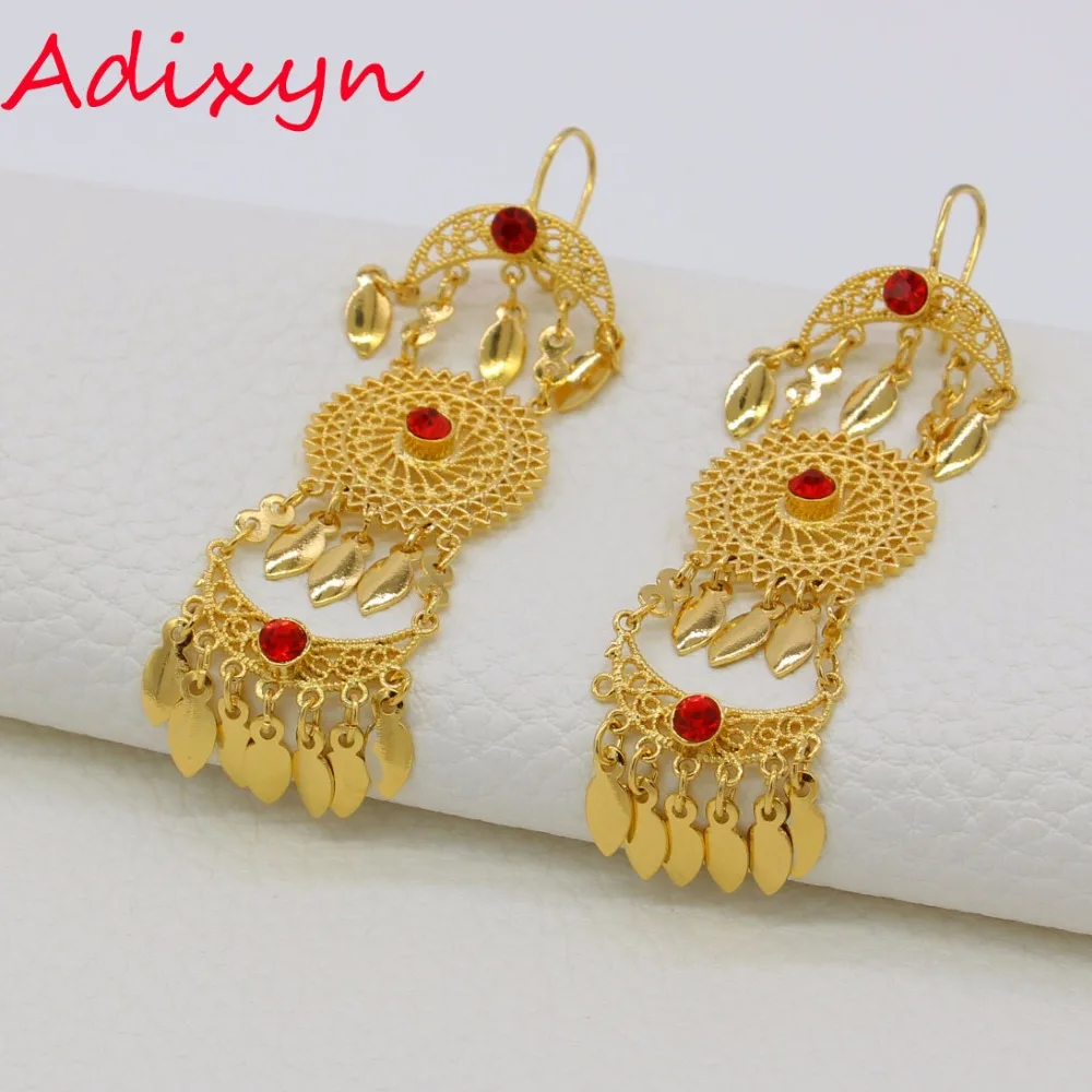 

Adixyn Ethiopian Gold Drop Earrings for Women Gold ColorCubic Zirconia Earrings Middle Eastern Fashion Jewelry