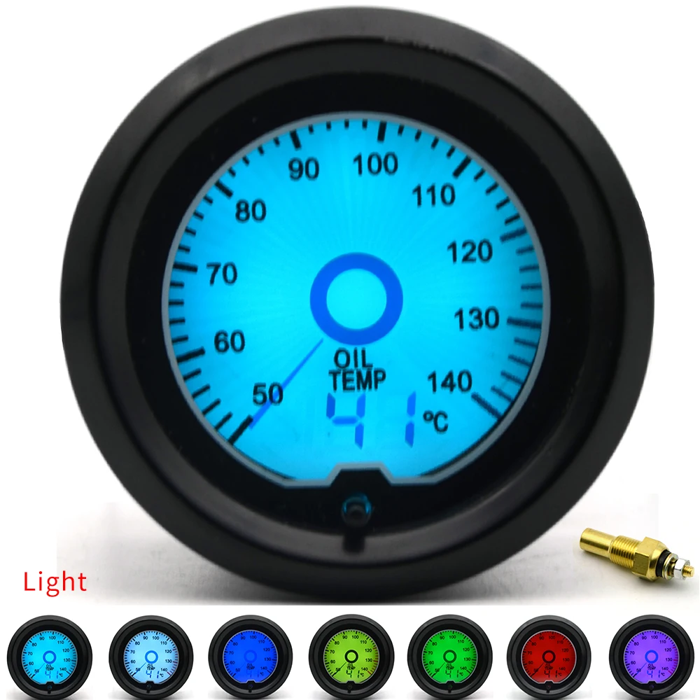 2" 52mm Oil Temp Gauge 7 Color Racing Gauge LCD Digital Display Car