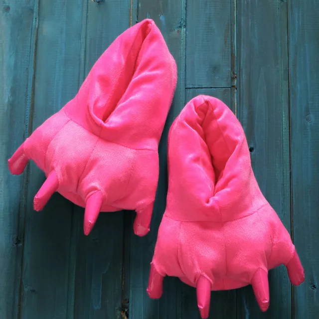 Huaraches/кроссовки; милые тапочки с забавными животными в виде лап; тапочки с героями мультфильмов; теплая мягкая плюшевая зимняя домашняя обувь; подходящие комбинезоны - Цвет: Rose Red