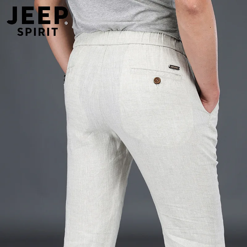 

JEEP SPIRIT Summer 100% Linen Pants Men Casual Breathable Mid-waist Thin Autumn Trousers Men Plus Size Men Pants pantalon homme