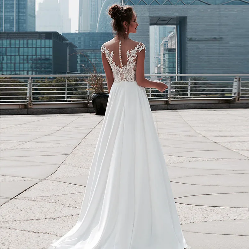 Eightale винтажные свадебные платья, пляжные кружевные богемные Свадебные платья с аппликацией и коротким рукавом, шифоновое простое платье невесты