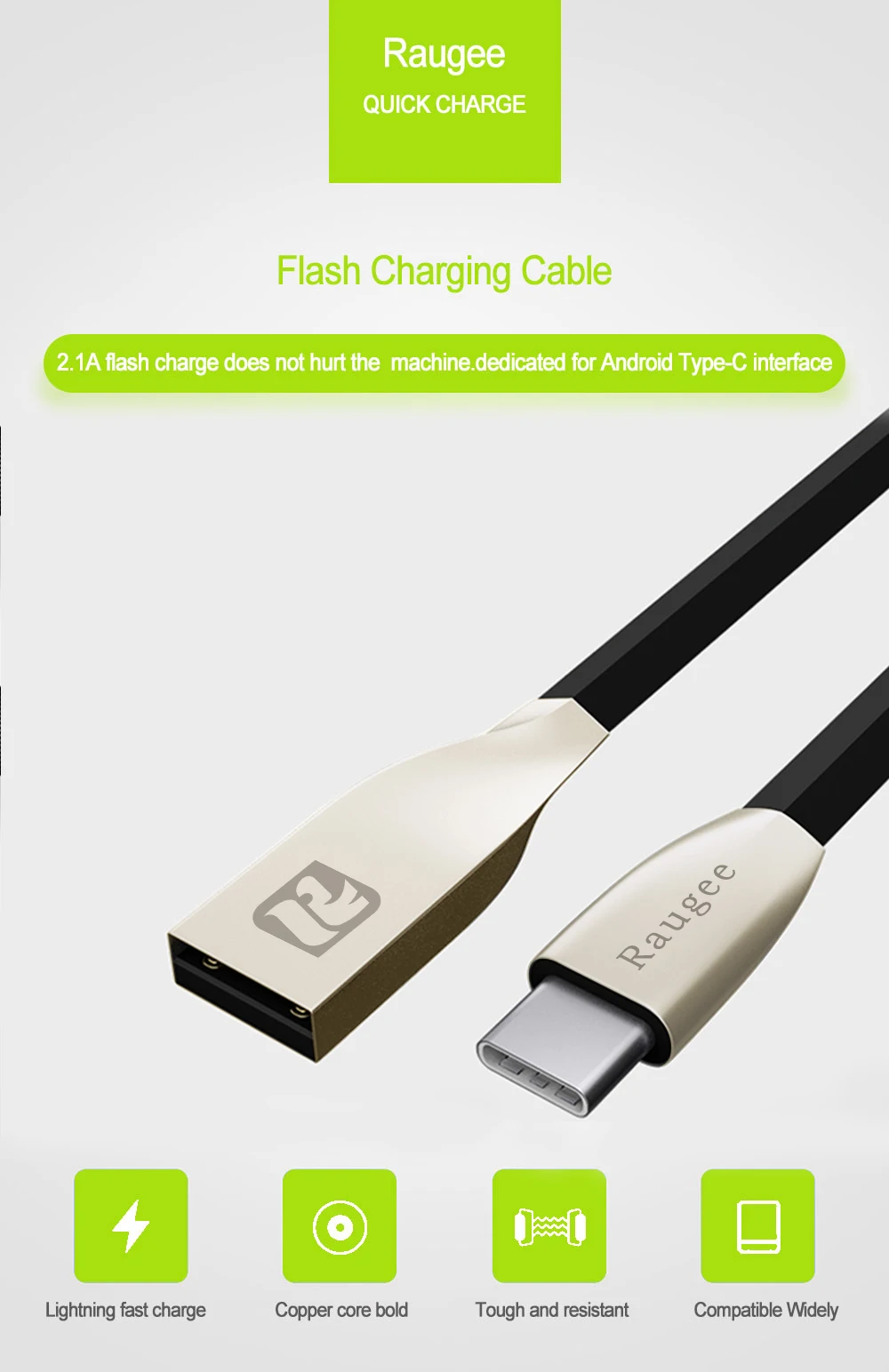 Raugee usb type-C кабель для быстрой зарядки для samsung huawei Xiaomi type C кабель для быстрой зарядки 1 м USB C кабель для быстрой зарядки