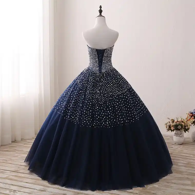 vestido 15 anos azul escuro