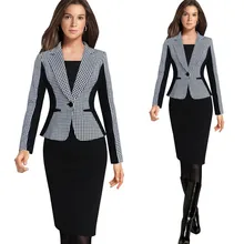 Новое поступление, Женский блейзер с длинным рукавом и зубчатым узором, Офисная Повседневная клетчатая цветная одежда, Женский Однобортный блейзер