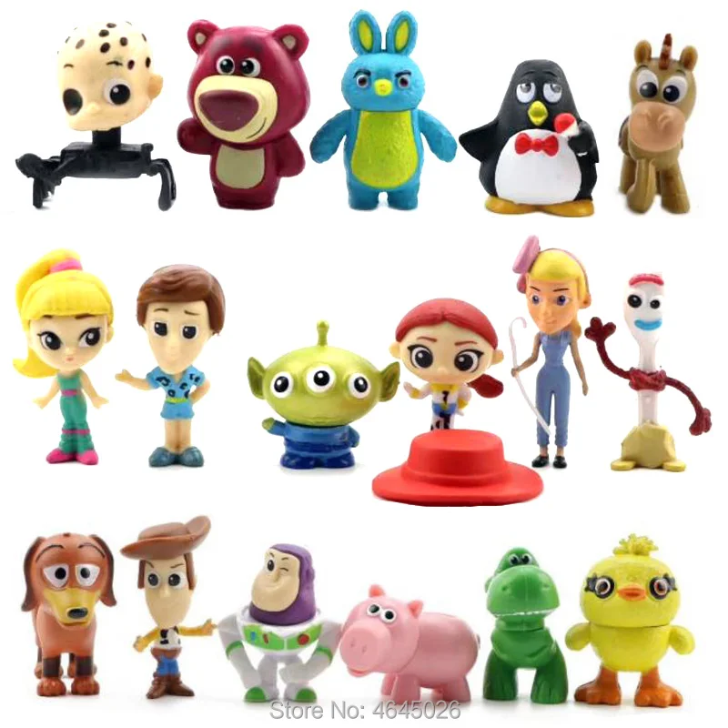 

Toy Story 4 Woody Ducky Forky Figures Bunny Jessie Hamm Mini Rex Slinky Dog Little Green Men Bullseye Figurines Dolls Kids Toys