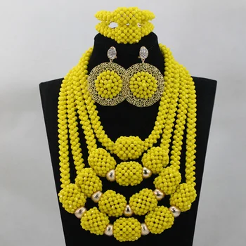 

Lemon Yellow Crystal 4 Rows Handmade Beads Jewelry Sets Trendy African Wedding Party Necklace Jewelry Set Free Shipping ALJ1010