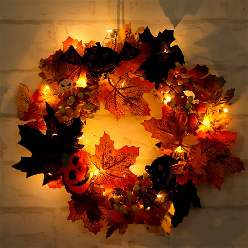 

Halloween Pumpkin Simulation Maple Leaf Fall Door Wreath Decorative Door Wall Ornament Halloween Party Home Decoration 1pc