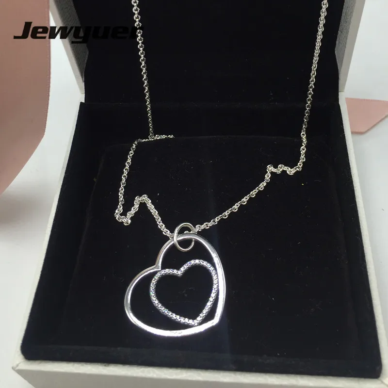 

Pendants Heart to Heart Necklaces for Women 925 Sterling Silver link chain Necklace Women Fine Jewelry Jewyuer NC009