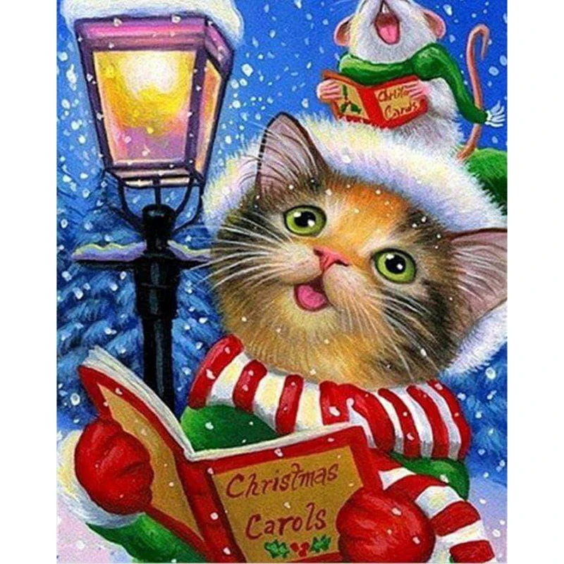 Diamond Painting Needlework DIY Full Diamond "Cat Christmas Carols