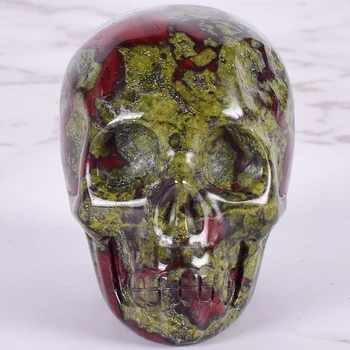 

Dragon Blood Stone Skull Statue Crystal Mineral Quartz Stone Skull Figurine Hand Carved Bone Feng Shui Healing Collection 2 Inch