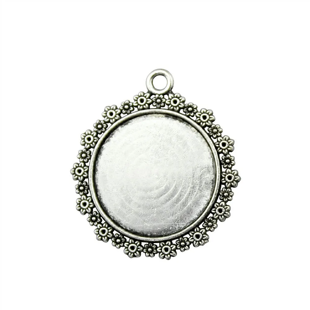 10 шт. 20 мм Внутренний размер 31x28 мм наружный размер античная бронза античный серебряный цвет новая мода цветок Камея Кабошон База Установка - Цвет: Antique Silver