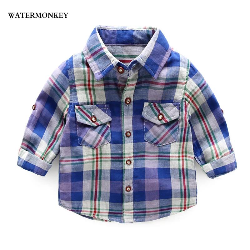 spring 2018 boys plaid shirts children long sleeve plaid casual shirt