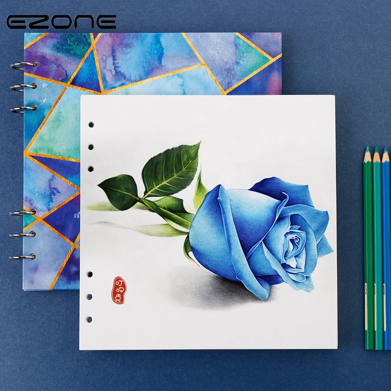 

EZONE Square Notebook Candy Color Sketchbook Geometric Stitching Cover Note Book Blank Pages For Painting School Office Supply