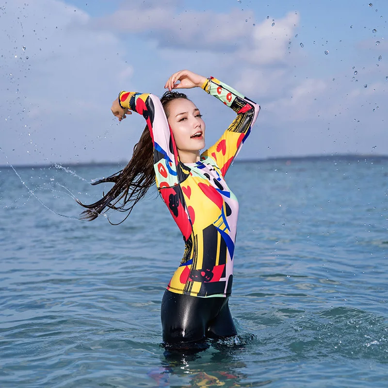 Женский пляжный костюм Rashguard закрытый купальный для серфинга размера плюс