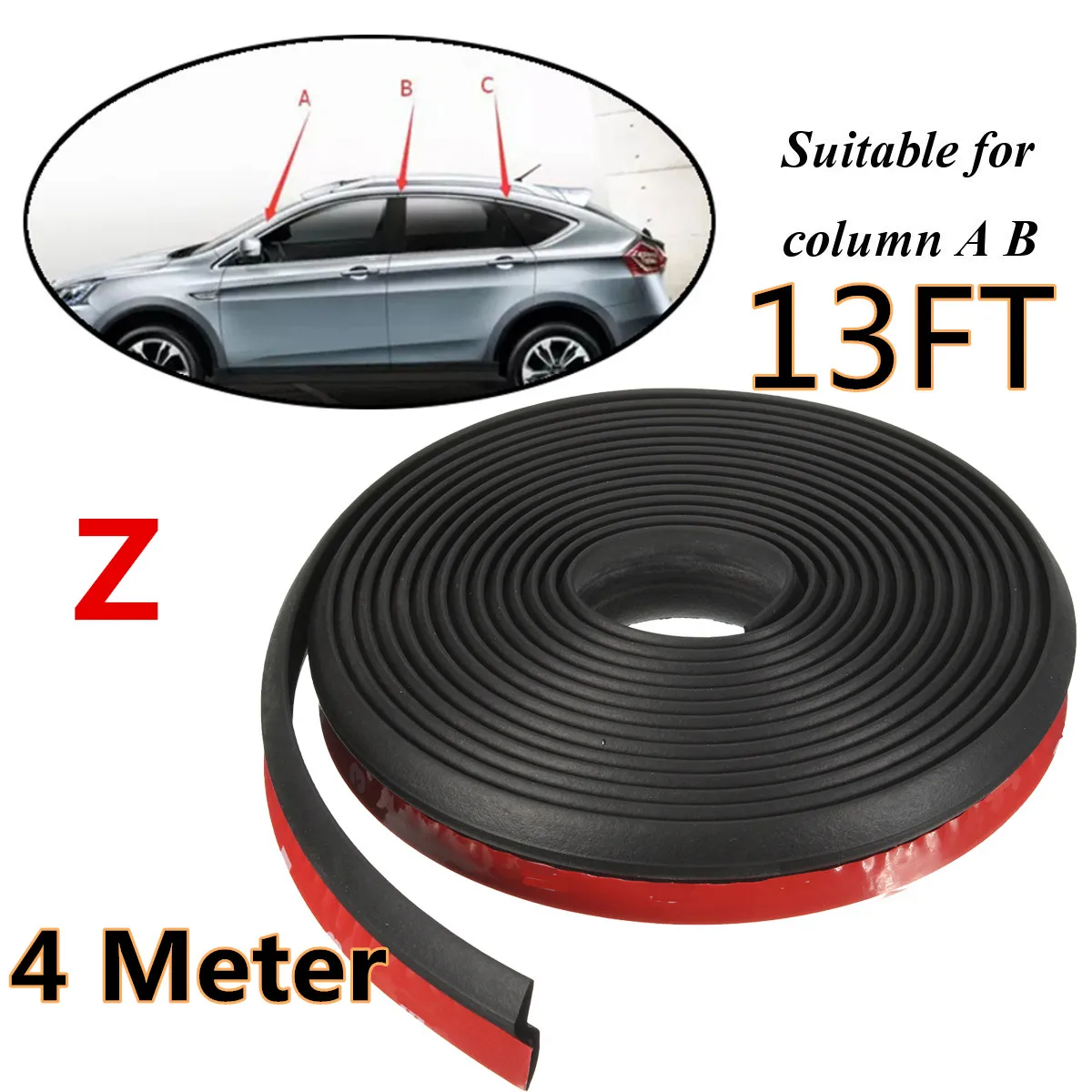 

Autoleader Universal 13FT 4M Z Look Shap Car Seal Strip Door Window Trunk Seal Dustproof Sound Insulation for Column A/B Car