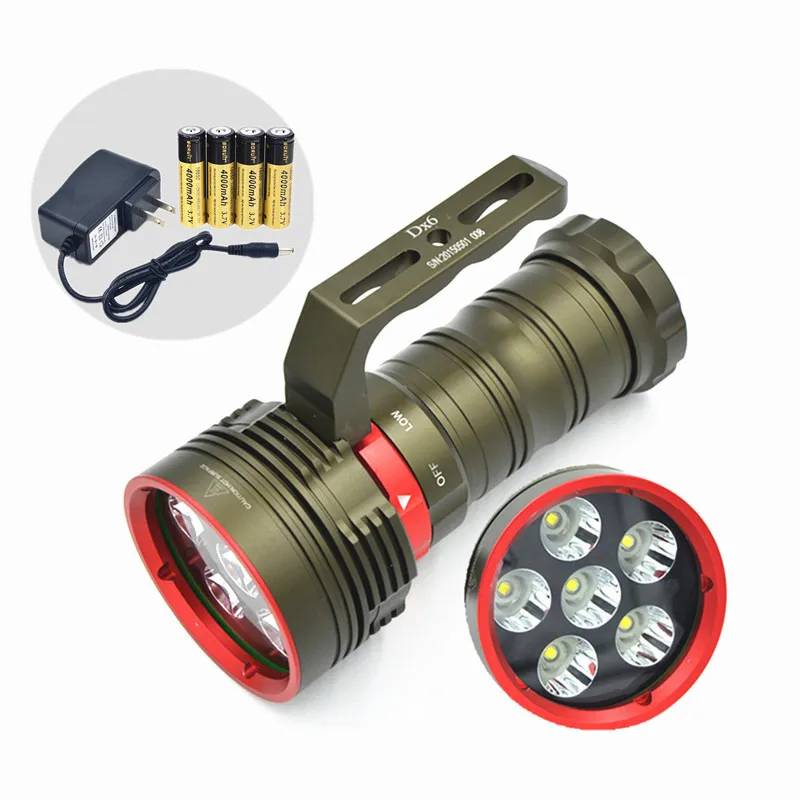 

New Bright 9000 Lumens Underwater 200Meters Diving Flashlight 6x XM-L L2 LED Light Lamp Diving Torch 4x18650