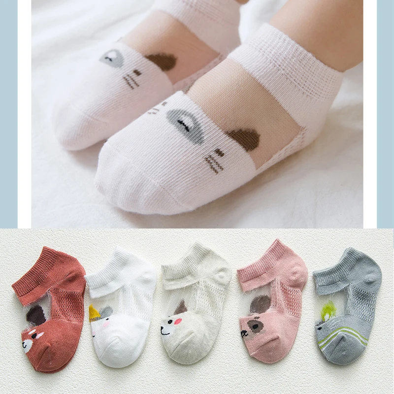 

Cartoon 5pair Baby Children Socks Summer Mesh Thin Section Ice Silk Card Silk Short Tube Baby Cute Cartoon Newborn Socks