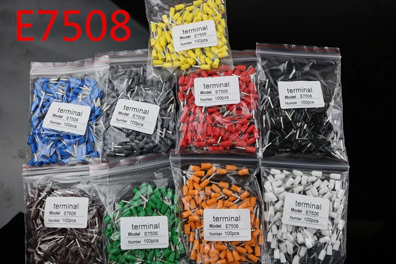 100 шт./упак. E7508 трубки Изоляционные изолированные клеммы 0.75MM2 кабель провода