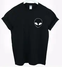 New Women T shirt Alien Print Funny Casual Loose Shirt For Lady White Black Grey Top Tees