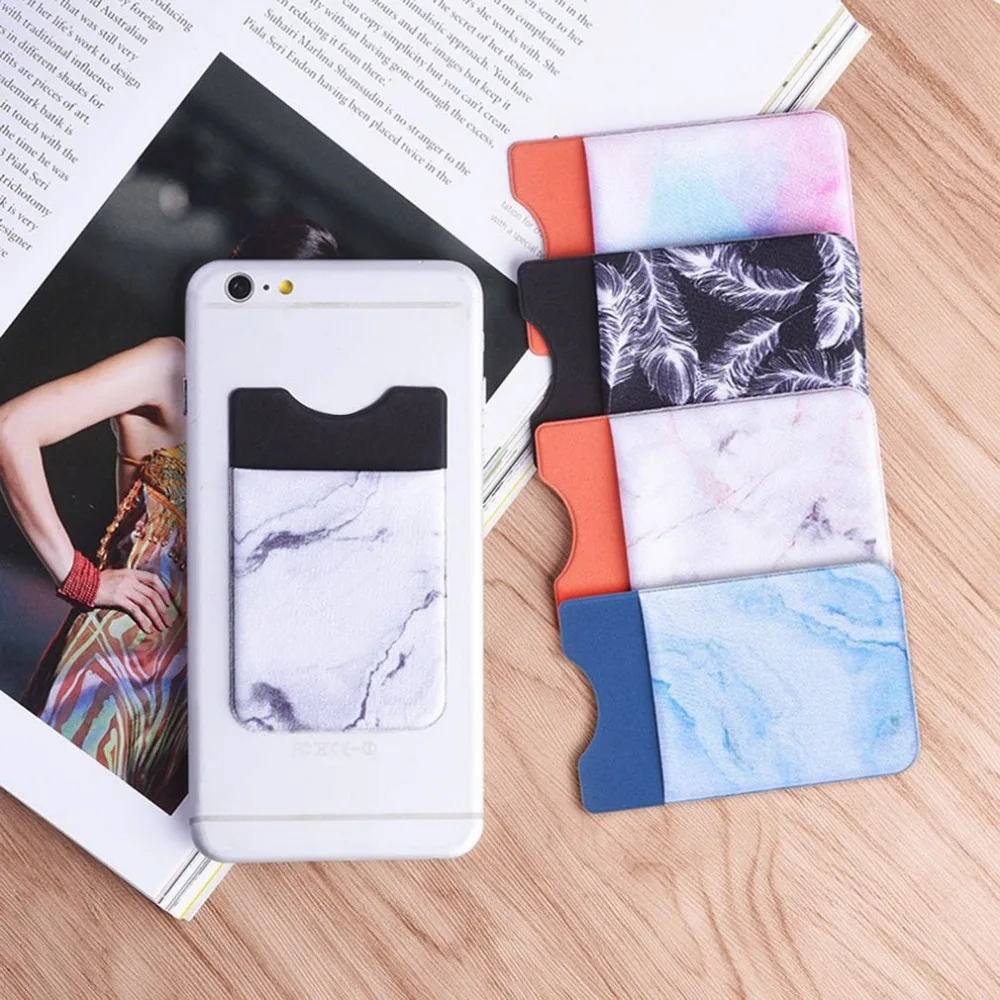 Fashion Cellphone Pocket Solid Mobile Phone Wallet Credit ID Card Holder Pocket Adhesive Sticker Lycra Accessory