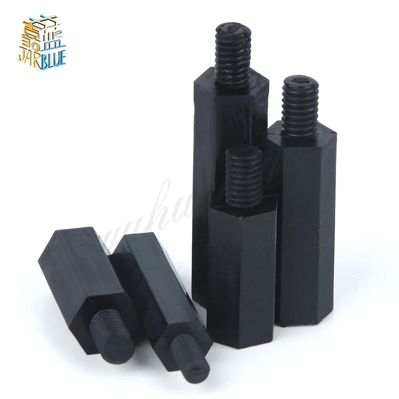 50Pcs M2*L+5mm M2.5/M3/M4*L+6mm Thread Black Spacing Screw Plastic For PCB Motherboard Fixed Nylon Standoff Spacer Pillar NL16