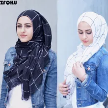 Classic Plaids Tartan Cotton Voile Muslim Hijab Scarf for Ladies Long Cross Stripes Double Color Islamic Hijabs Shawl Wrap Scarf