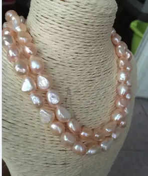 

2 strands 12-13mm baroque south sea gold pink pearl necklace 18"