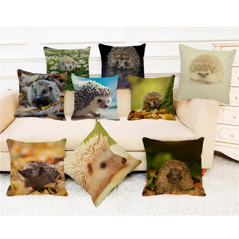 

XUNYU Funny Animals Cushion Cover Cute Hedgehog Pillowcase Linen Printing Pillowcase Bedroom Sofa Decoration Throw Pillowcase