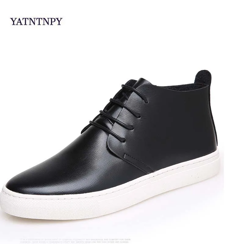 

YATNTNPY New men casual winter shoes fashion genuine leather with fur Booties man comfortable flat Warm cotton shoes