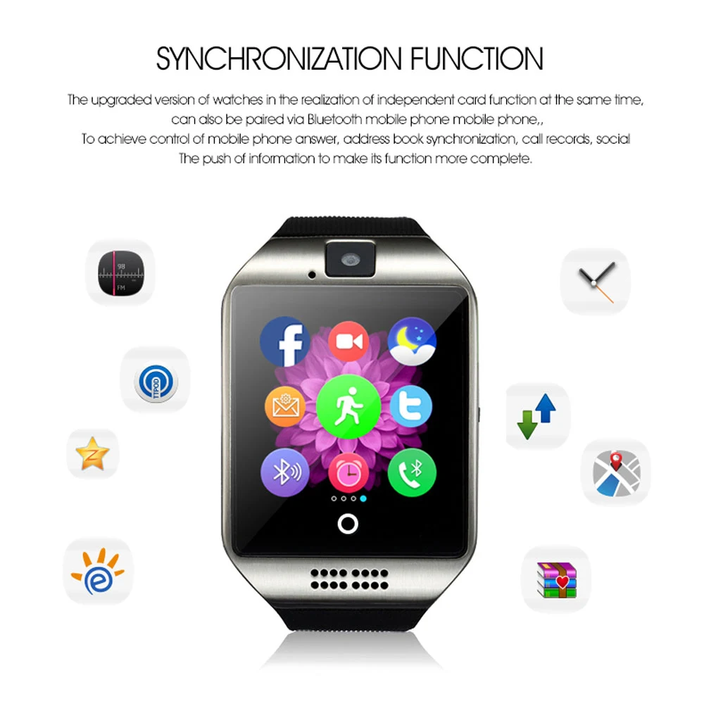 Smart Watch With Camera, Q18 Bluetooth Smartwatch SIM TF Card Slot Fitness Activity Tracker Sport Watch For Android Smart Watch With Camera, Q18 Bluetooth Smartwatch SIM TF Card Slot Fitness Activity Tracker Sport Watch For Android