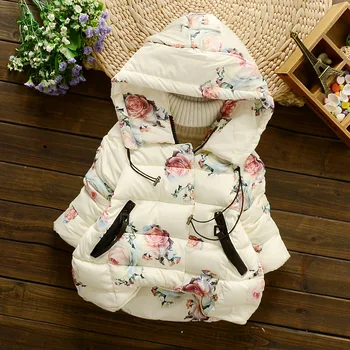 

Winter New Girls Infant Cotton Rose Cotton Hooded Thickened Girls Coat