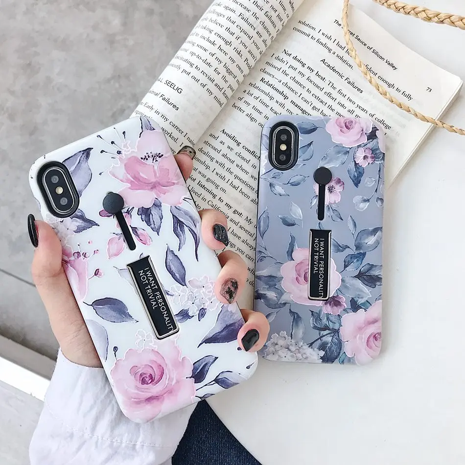 

AXBETY Loop Case For iPhone 7 Plus XR X XS MAX Fashion 3D Ins Flower Finger Loop Grap Stand Phone Cover For iPhone 8 6 6s 7 Plus