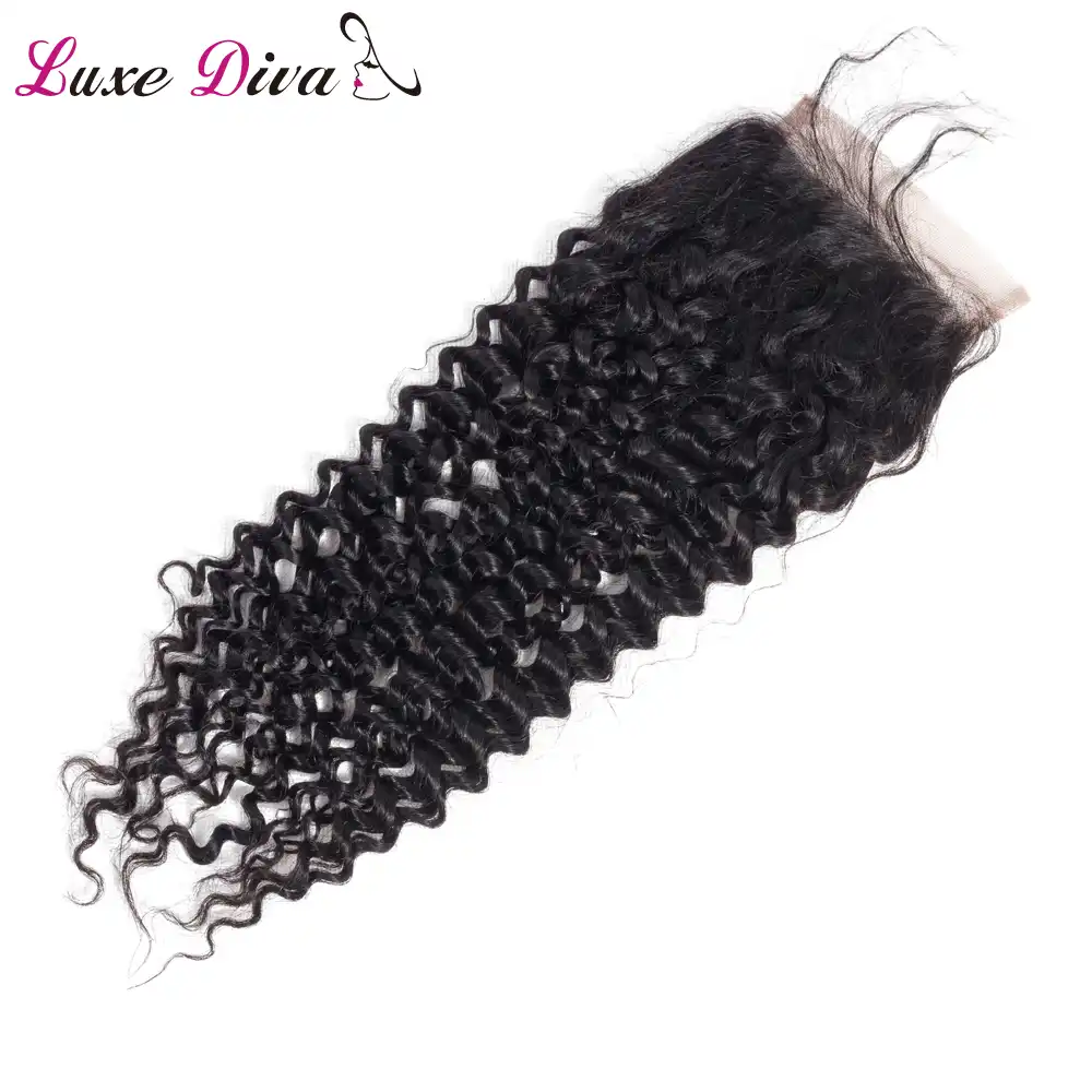 Luxe Diva Hair Kinky Curly Wave 4 4 Lace Closure Brazilian Hair