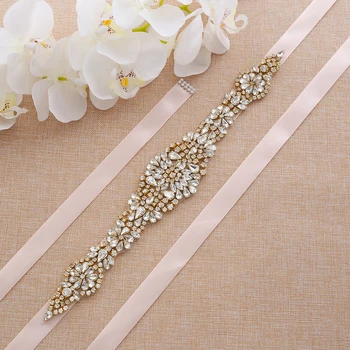 

Pearl Hand Beaded Crystal Bridal Belt Gold Rhinestone Wedding Bridal Belt For Dress Accessories A123G