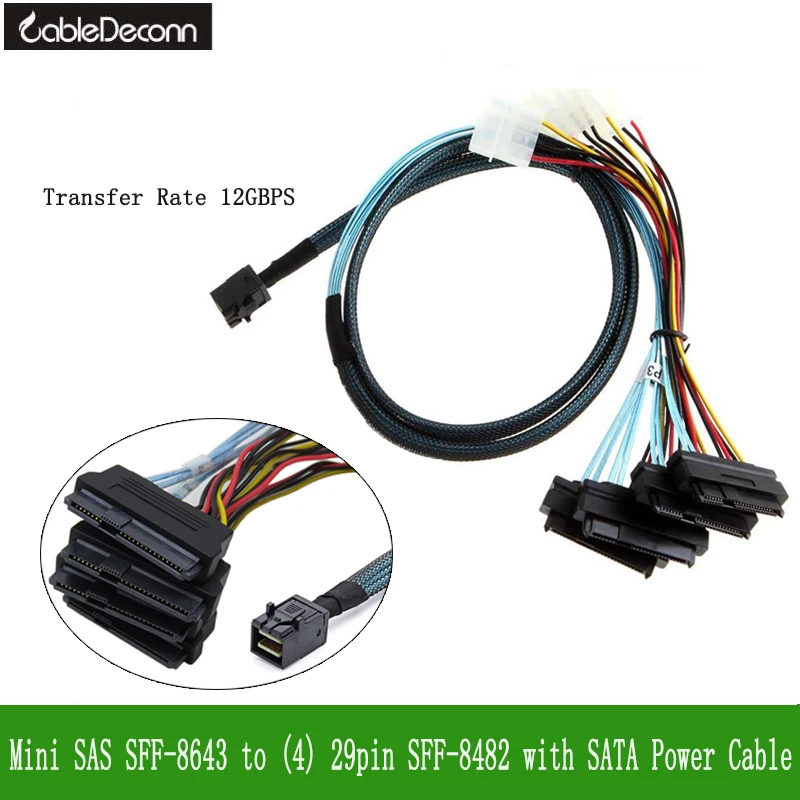 Внутренний кабель sas Mini SAS SFF 8643 (4) 29pin 8482 разъемы с кабелем питания SATA 1 м|mini sas|sata