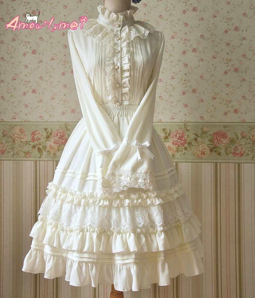 

Japanese Style Vintage Kawaii Lolita Skirt Sweet Princess Lace Ruffles High Waist Women Skirts Saias Femininas