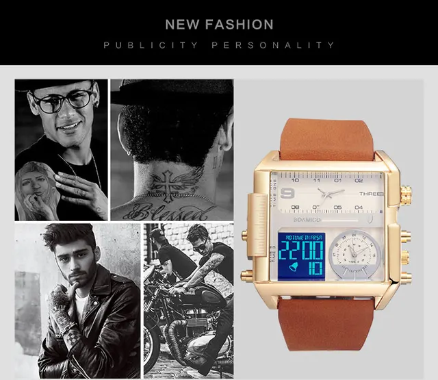 Brand BOAMIGO Sport Fashion Watch Men Multiple Time Zone Big