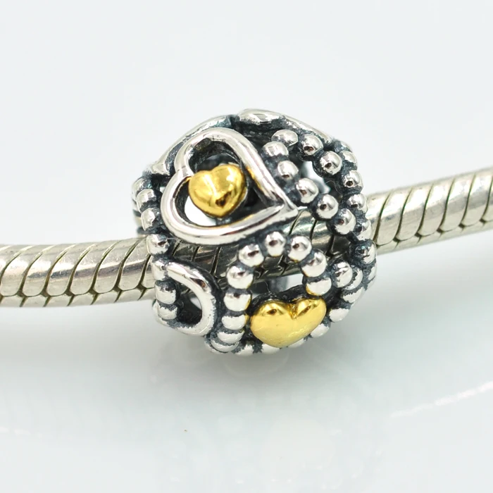 

Authentic 925 Sterling Silver Beads Love Charm with Golden Heart Fits Pandora Charms Bracelet DIY Necklaces & Pendants Jewelry
