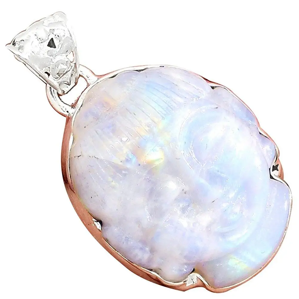 

Lovegem Genuine RAINBOW MOONSTONE BUDDHA Pendant 925 Sterling Silver, 35 mm, AP2879