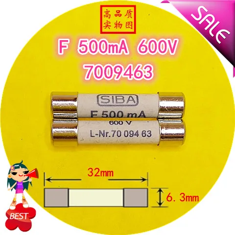 

SIBA F fuse 500mA 600MA 800MA 600V L-Nr.7009463 70 094 63 6.3x32 fuse tube