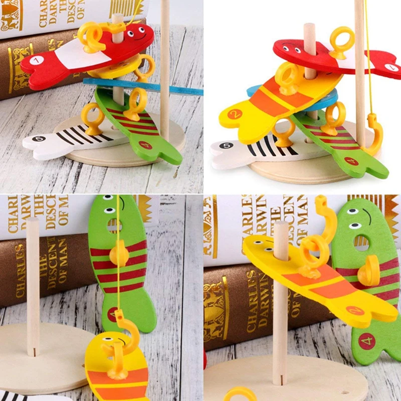 Красочные деревянные рыболовные цифровые Игрушки для маленьких детей, набор рыб, колонки, блоки, игры для детей, милые Ранние обучающие Мультяшные игрушки