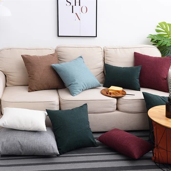 

solid linen cushion cover lumbar pillowcase sofa chair backrest customized pillow cover