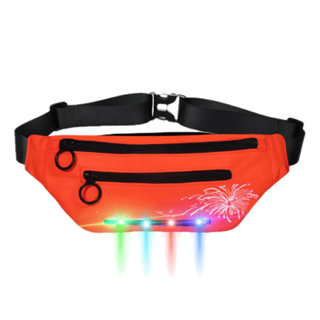 New Outdoor Unisex Fashion Sports Led Flash Pockets Hiking Phone Pockets Purse Chest Travel Cashier Belt Boys Girl Bag#R10