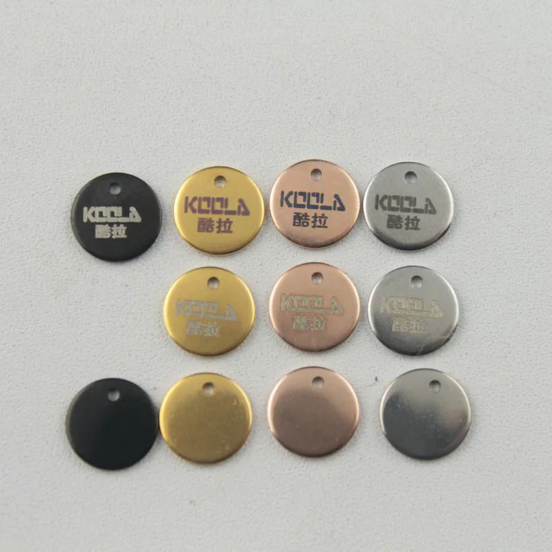 Позолоченные цветные 8 мм бирки из нержавеющей стали с лазерной гравировкой логотипа этикетки ювелирных изделий 50-500 шт./лот ZSP113