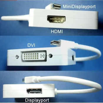 

200pcs/lot Multi-function 3 in 1 Thunderbolt Mini Displayport to DVI HDMI Dp Adapter Cable For MAC pro AIR