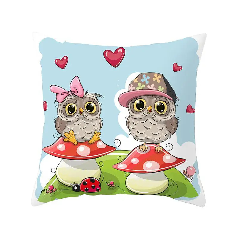 New 45*45cm Cartoon Cushion Cover Owl Family Print Pillow Case Bird Polyester Throw Pillow Cover Decoration For Home Office - Цвет: 19